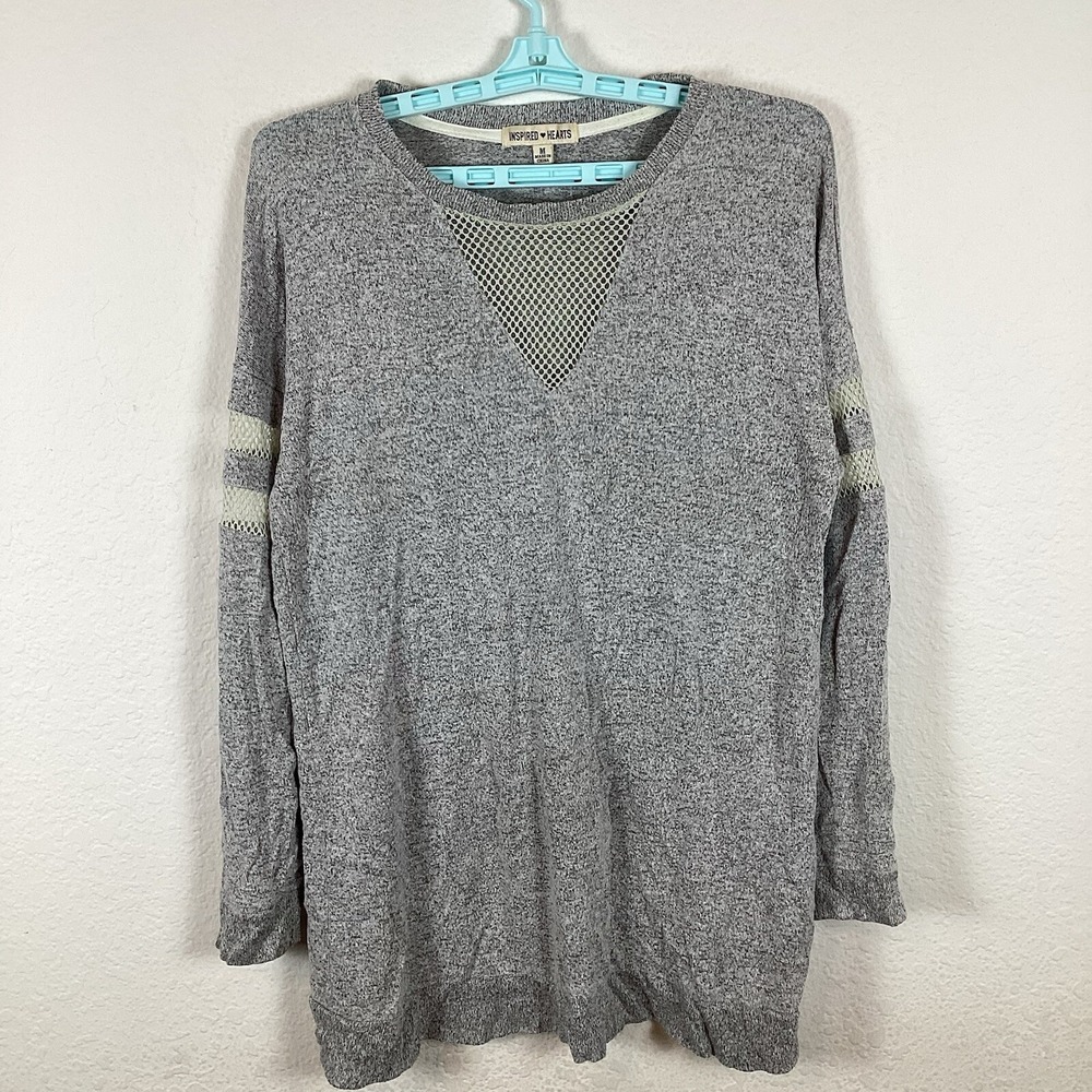 Inspired Hearts Womens Shirt Sz M Medium Long Sleeve Top Soft Gray Crew Neck